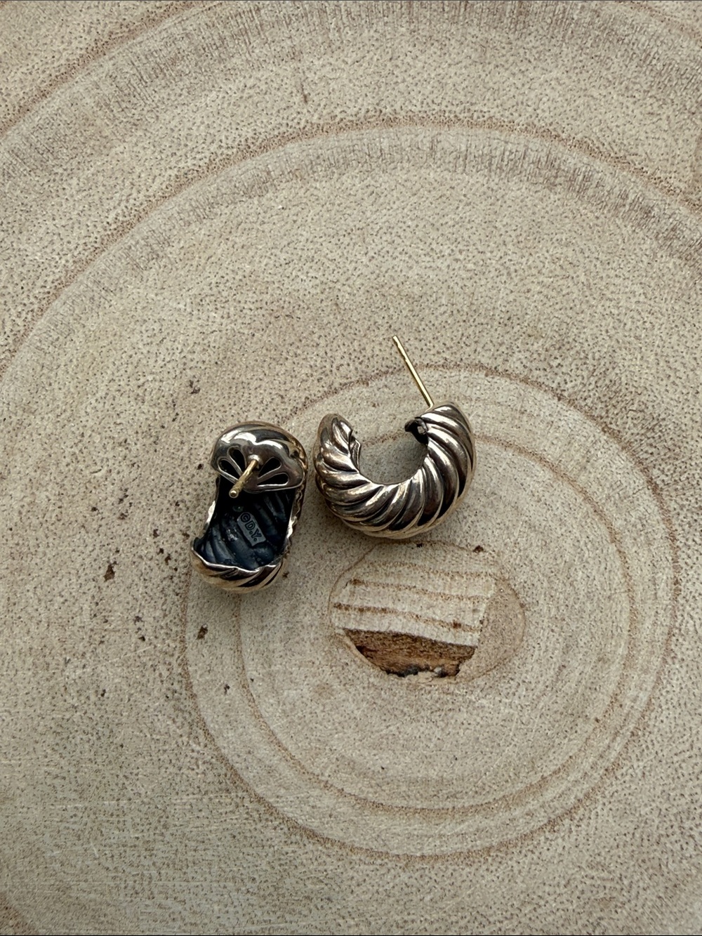 David Yurman Sterling Silver 925 Earrings with 14K Yellow Gold Posts - Picture 8 of 8